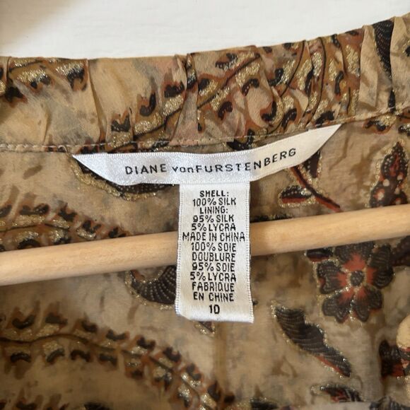 Diane Von Furstenberg Womens Sheer Blouse Silk 10 Brown Floral Romantic Bohemian - Picture 6 of 9